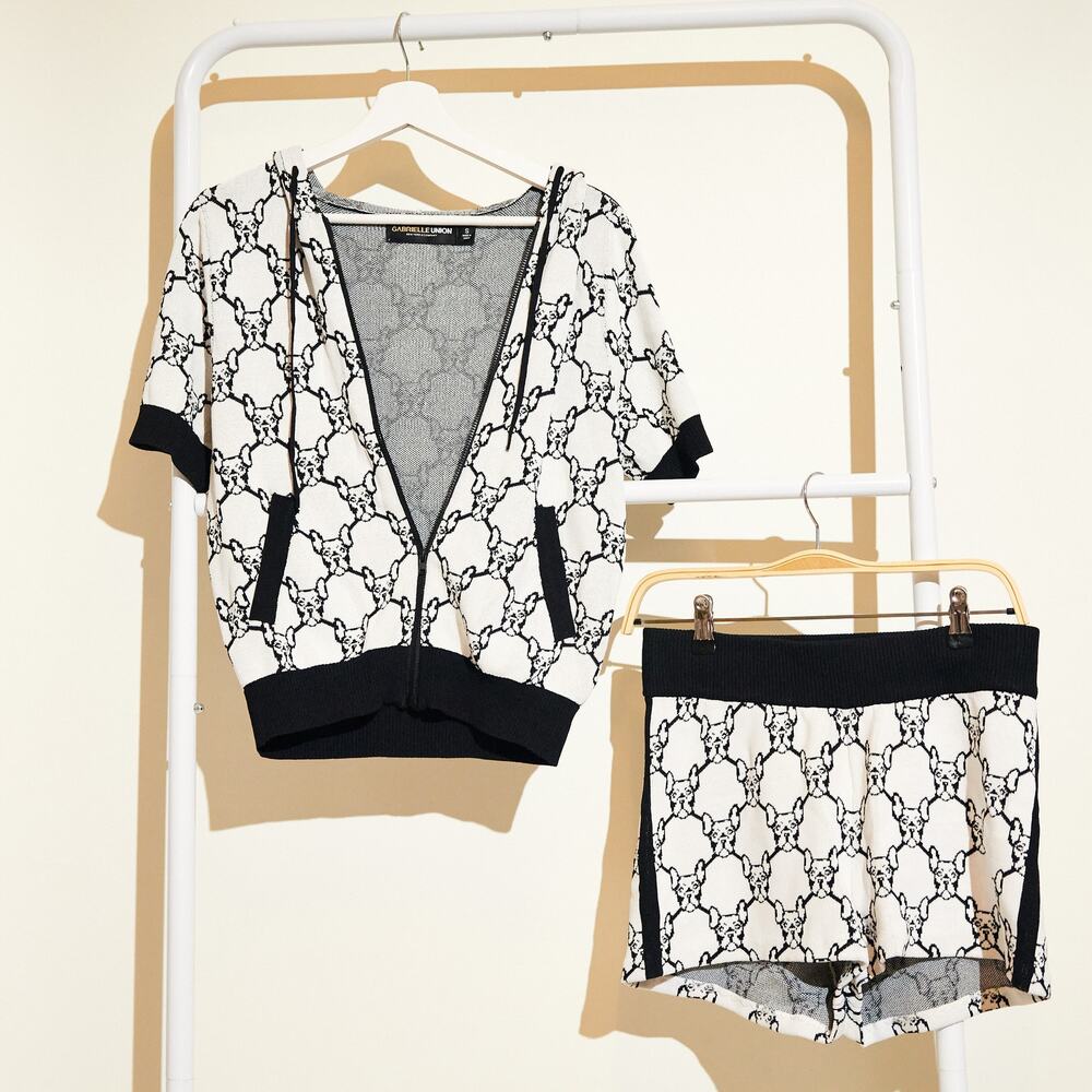 GABRIELLE UNION Women's Black & White Cardigan & Shorts Set